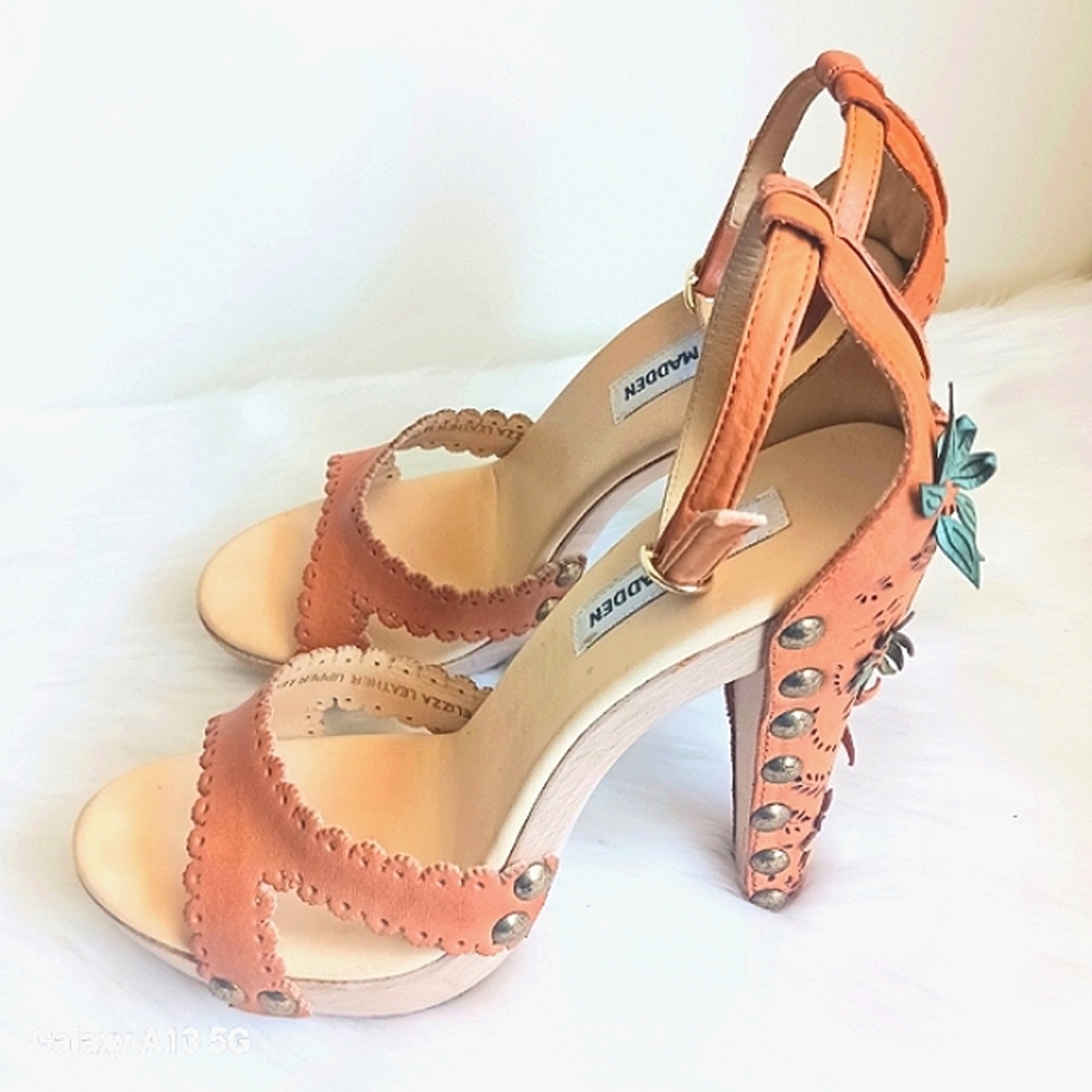 Steve Madden Women's Elizza Leather Borwn Heels Made in Italy Sz 7